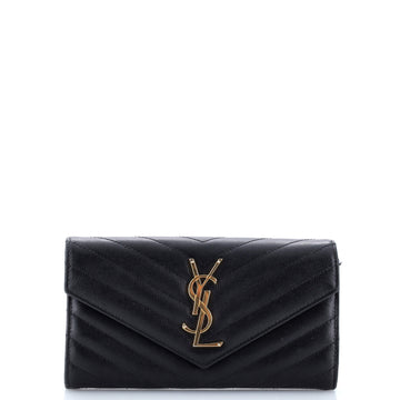 Saint Laurent Classic Monogram Flap Wallet Matelasse Chevron Leather Large