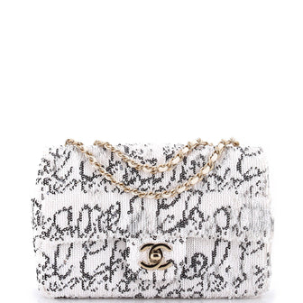Chanel Classic Single Flap Bag Logo Signature Sequins Mini