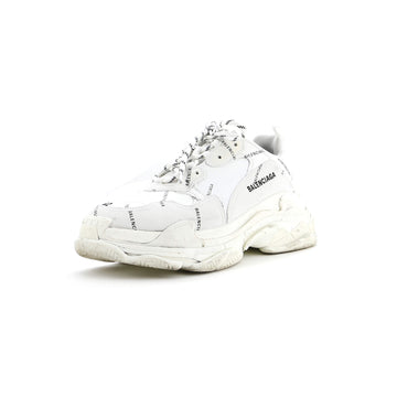 Balenciaga Men's Allover Logo Triple S Sneakers Printed Technical Fabric and Faux Leather