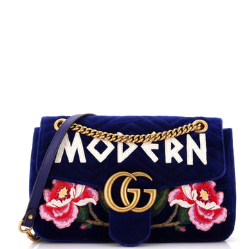Gucci GG Marmont Flap Bag Embroidered Matelasse Velvet Medium