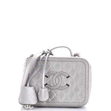 Chanel Filigree Vanity Case Quilted Metallic Caviar Medium