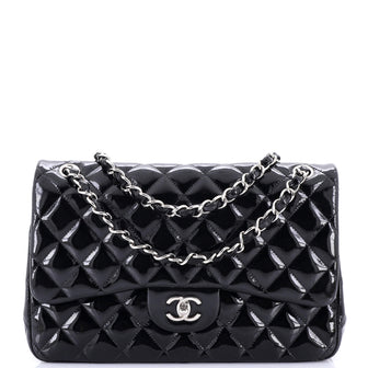 Chanel Classic Double Flap Bag Quilted Patent Jumbo