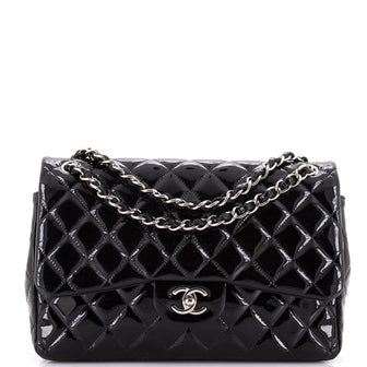 Chanel Classic Double Flap Bag Quilted Patent Jumbo