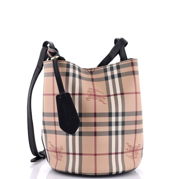 Burberry Lorne Bucket Bag Haymarket Coated Canvas Small