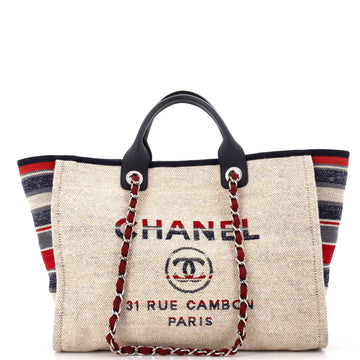Chanel Deauville Tote Canvas with Striped Detail Medium