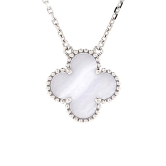 Van Cleef & Arpels Vintage Alhambra Pendant Necklace 18K White Gold and Chalcedony