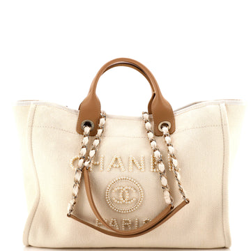 Chanel Deauville Tote Pearl Embellished Canvas Medium