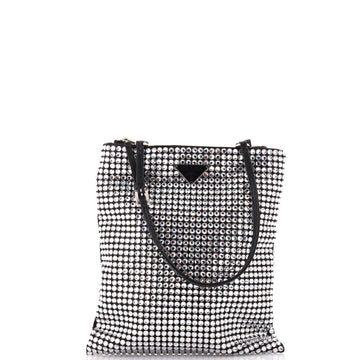Prada Convertible Open Tote Crystal Embellished Satin Mini