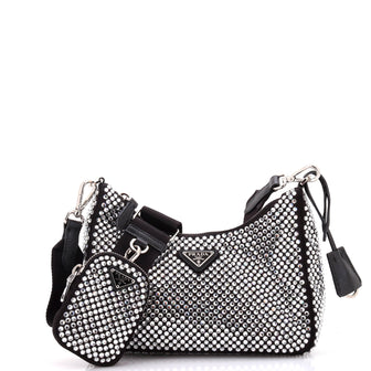 Prada Re-Edition 2005 Shoulder Bag Crystal Embellished Satin Small