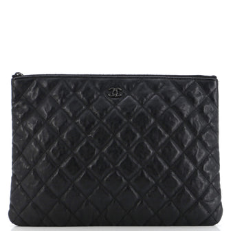 Chanel O Case Clutch Quilted Crumpled Calfskin Medium