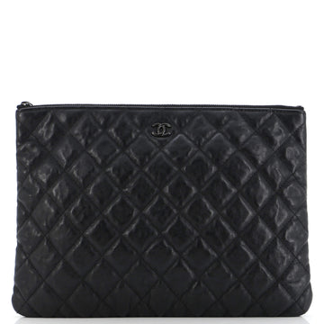 Chanel O Case Clutch Quilted Crumpled Calfskin Medium