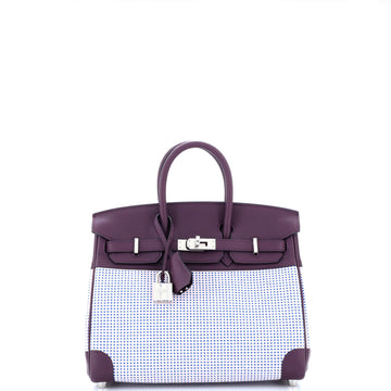 Hermes Birkin Handbag Quadrille Canvas and Purple Swift with Palladium Hardware 25