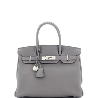 Hermes Birkin Handbag Grey Togo with Palladium Hardware 30