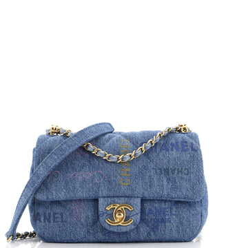 Chanel Denim Mood Flap Bag Logo Printed Quilted Denim Small