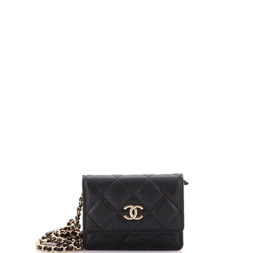 Chanel Flap Card Holder on Chain with Charms Quilted Caviar Mini
