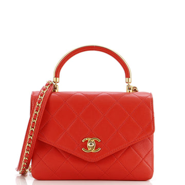 Chanel Gold Top Handle Bag Quilted Lambskin Small