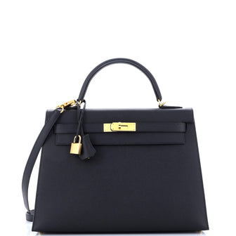Hermes Kelly Handbag Black Epsom with Gold Hardware 32