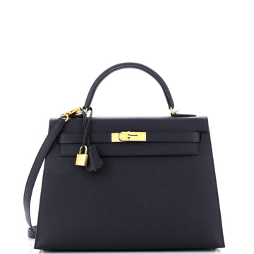 Hermes Kelly Handbag Black Epsom with Gold Hardware 32