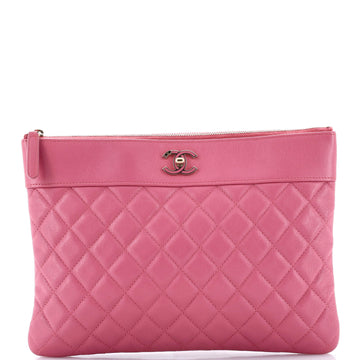 Chanel Mademoiselle Vintage O Case Clutch Quilted Sheepskin Medium
