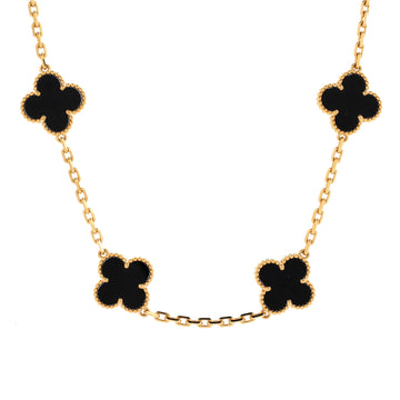 Van Cleef & Arpels Vintage Alhambra 20 Motifs Necklace 18K Yellow Gold and Onyx