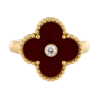 Van Cleef & Arpels Vintage Alhambra Ring 18K Yellow Gold with Carnelian and Diamond