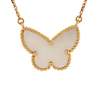 Van Cleef & Arpels Lucky Alhambra Butterfly Pendant Necklace 18K Yellow Gold with Mother of Pearl