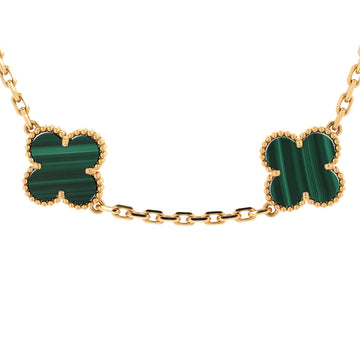Van Cleef & Arpels Vintage Alhambra 10 Motifs Necklace 18K Yellow Gold and Malachite