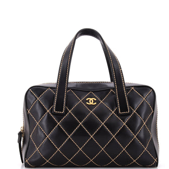 Chanel Surpique Boston Bag Quilted Leather Large