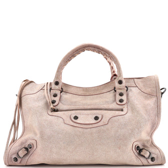Balenciaga City Classic Studs Bag Craquele Suede Medium