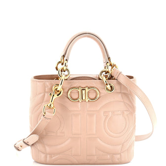 Salvatore Ferragamo Gancini Convertible Tote Quilted Leather Small