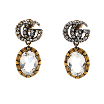 Gucci Double G Round Drop Earrings Metal with Crystals