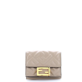 Fendi Trifold Wallet Zucca Embossed Leather Mini
