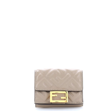 Fendi Trifold Wallet Zucca Embossed Leather Mini