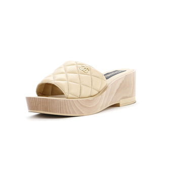 Chanel Women's Open Toe Platform Sandals Quilted Leather and Wood