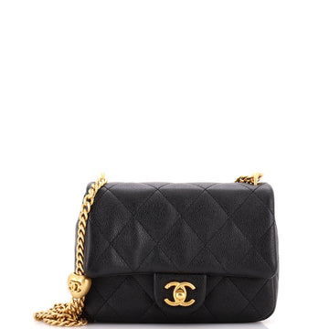 Chanel Sweet Heart Chain Square Flap Bag Quilted Caviar Mini