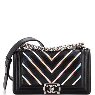 Chanel Boy Flap Bag Chevron Lambskin with Holographic PVC Old Medium