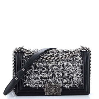 Chanel Boy Flap Bag Braided Tweed Old Medium