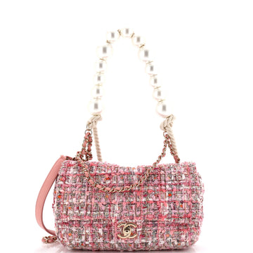 Chanel Pearl Handle Flap Bag Quilted Tweed Medium