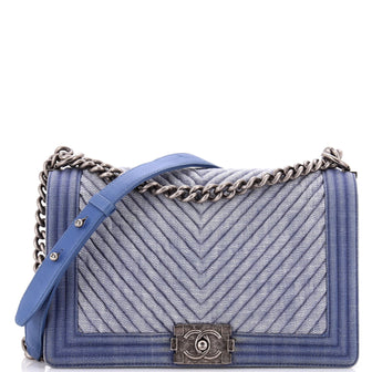 Chanel Boy Flap Bag Chevron Denim New Medium