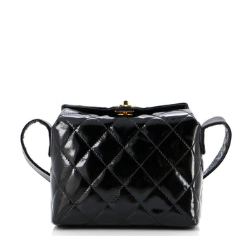 Chanel Vintage CC Turnlock Box Bag Quilted Patent Mini