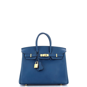 Hermes Birkin Handbag Blue Swift with Gold Hardware 25