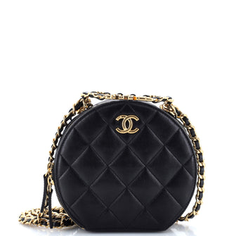 Chanel Oval Logo Chain Round Crossbody Bag Quilted Lambskin
