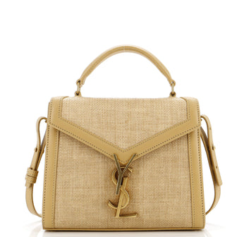 Saint Laurent Cassandra Top Handle Bag Raffia with Leather Mini