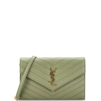 Saint Laurent Classic Monogram Wallet on Chain Matelasse Chevron Leather Small