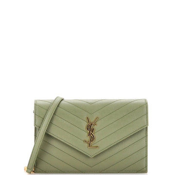 Saint Laurent Classic Monogram Wallet on Chain Matelasse Chevron Leather Small