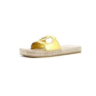 Gucci Women's Interlocking G Cut-Out Espadrille Slide Sandals Leather