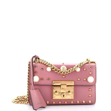 Gucci Pearly Padlock Shoulder Bag Studded Leather Small