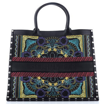 Christian Dior Book Tote Embroidered Studded Leather Large