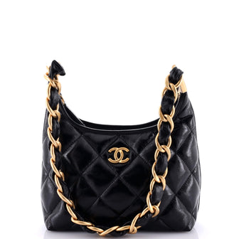 Chanel CC Chunky Chain Zip Hobo Quilted Shiny Lambskin Small