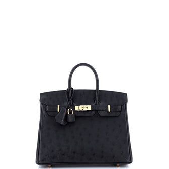 Hermes Birkin Handbag Black Ostrich with Rose Gold Hardware 25